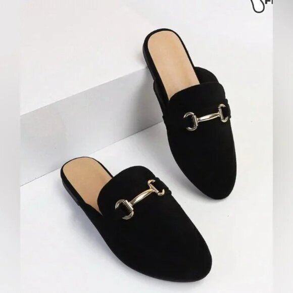 SHEIN Women Wide Fit Metal Decor Flat Mules - 9 - Picture 6 of 7